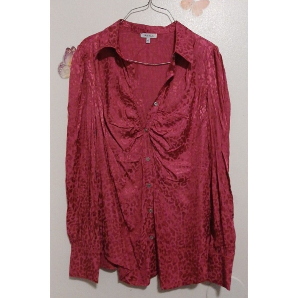 Nice WHITE BIRCH Fushia Pink LEOPARD Embossed Top ButtonUp Shirt Sz XLarge EUC
